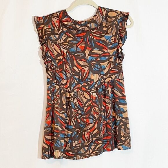 🟢Victor Alfaro 100% Silk Abstract Ruffle Accent Top 8 - Picture 7 of 9